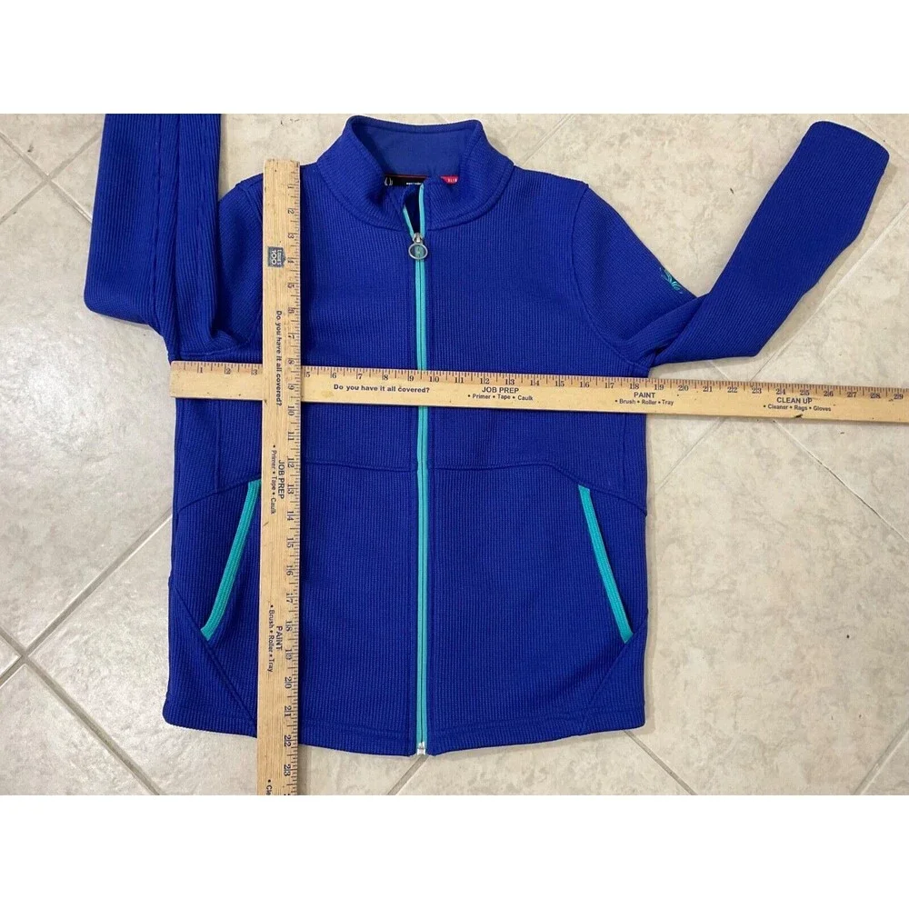 SPYDER full zip sweater jacket Core  Youth sz XL /18 Blue logo zip pull & sleeve